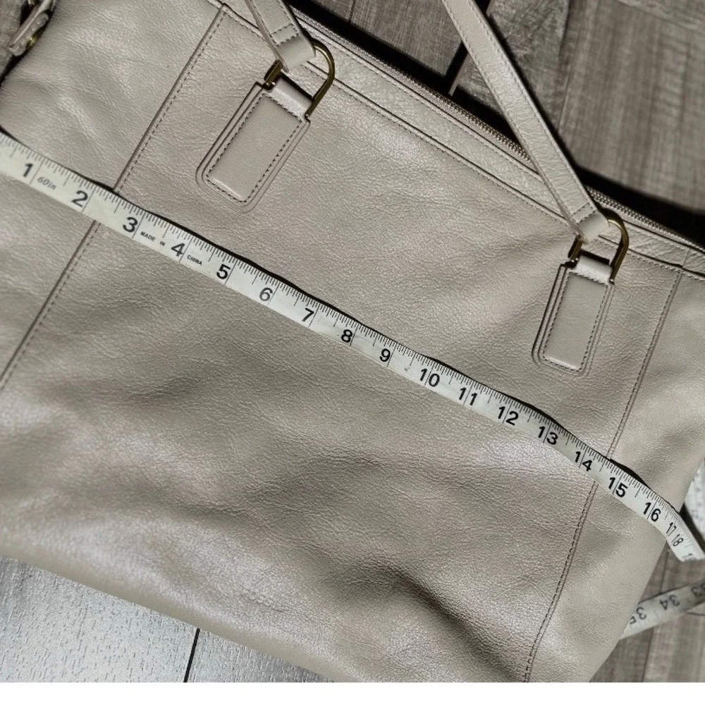 Fossil Leather Tote Bag Beige Shoulder Purse Large Zip Top